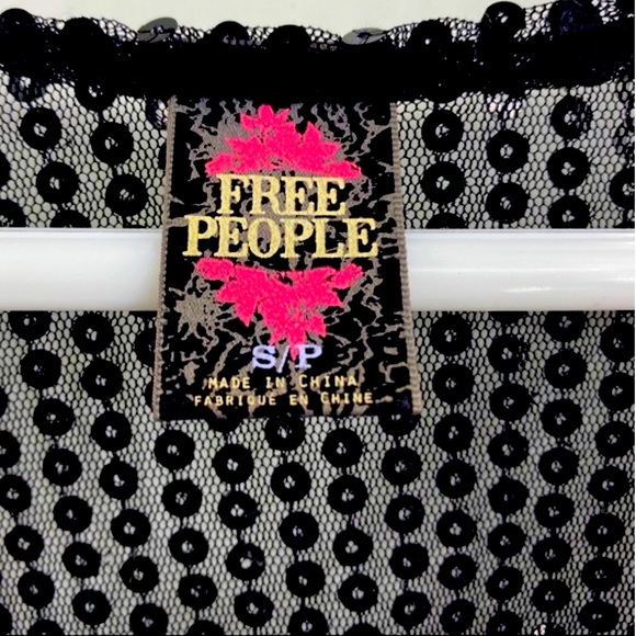 Vintage Free People Black Sequin Sheer Cap Sleeve Blouse - Picture 10 of 16